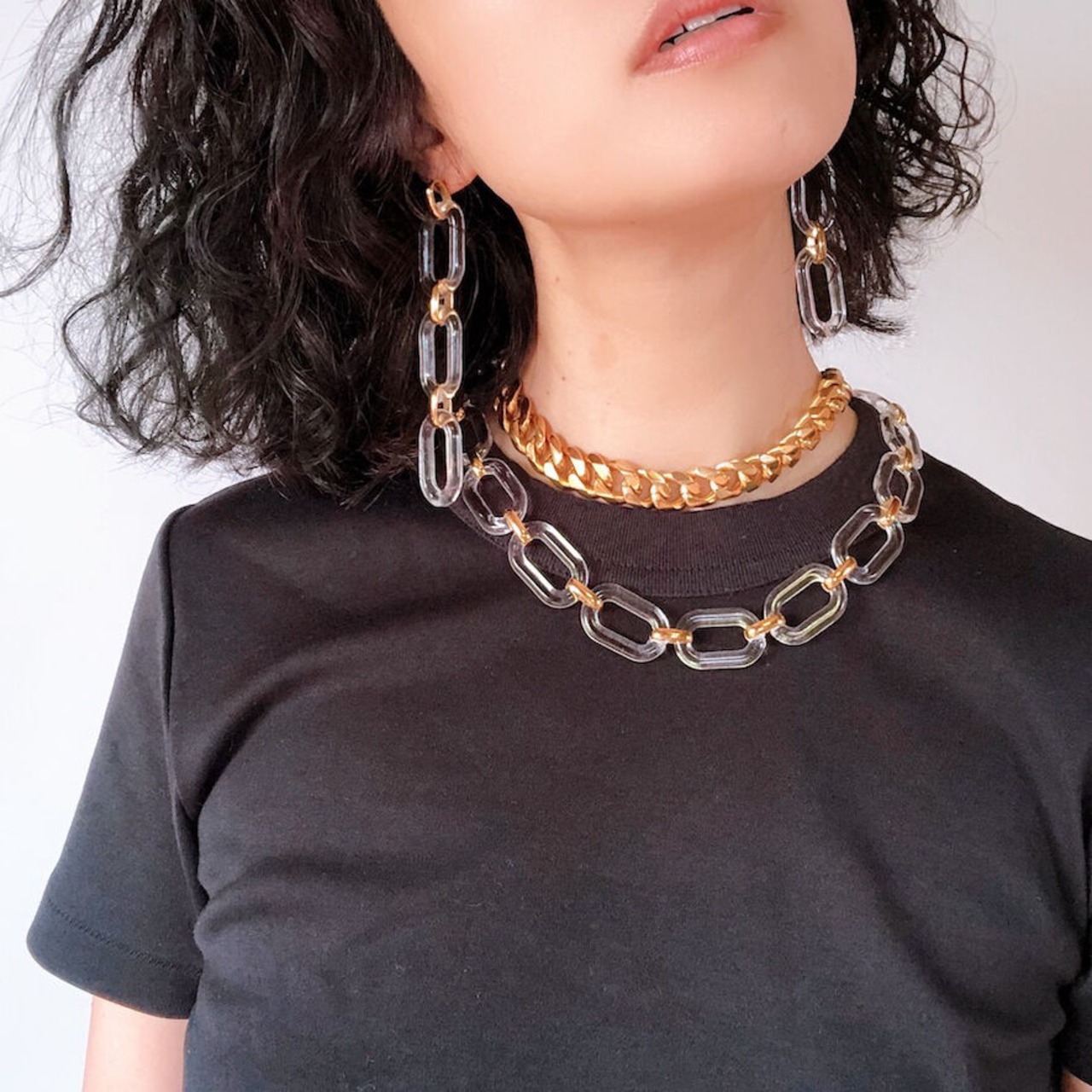 クリアチェーンロングピアス/020420