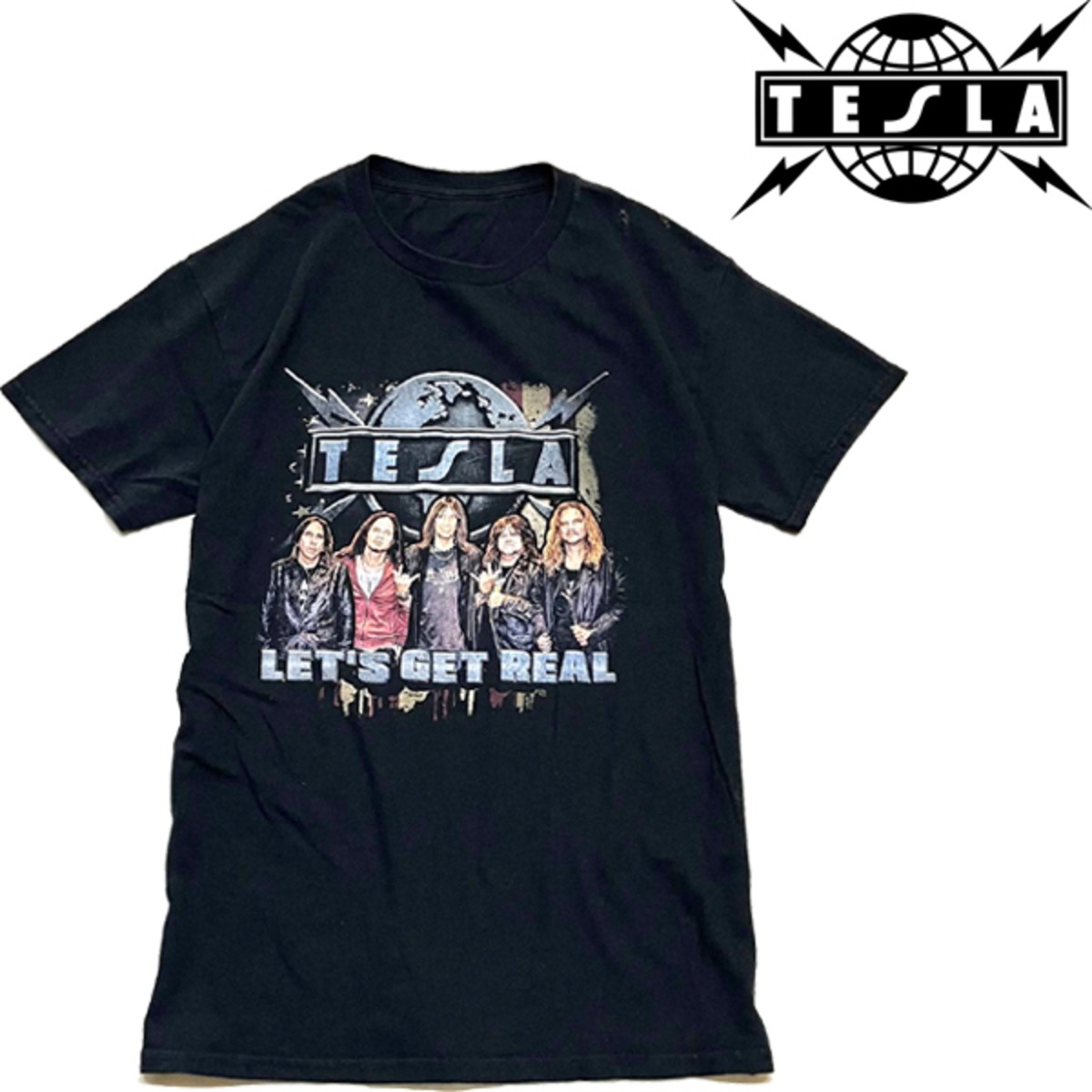 1点物◇テスラTESLAバンドT黒プリントTシャツ古着メンズSMレディースOK 