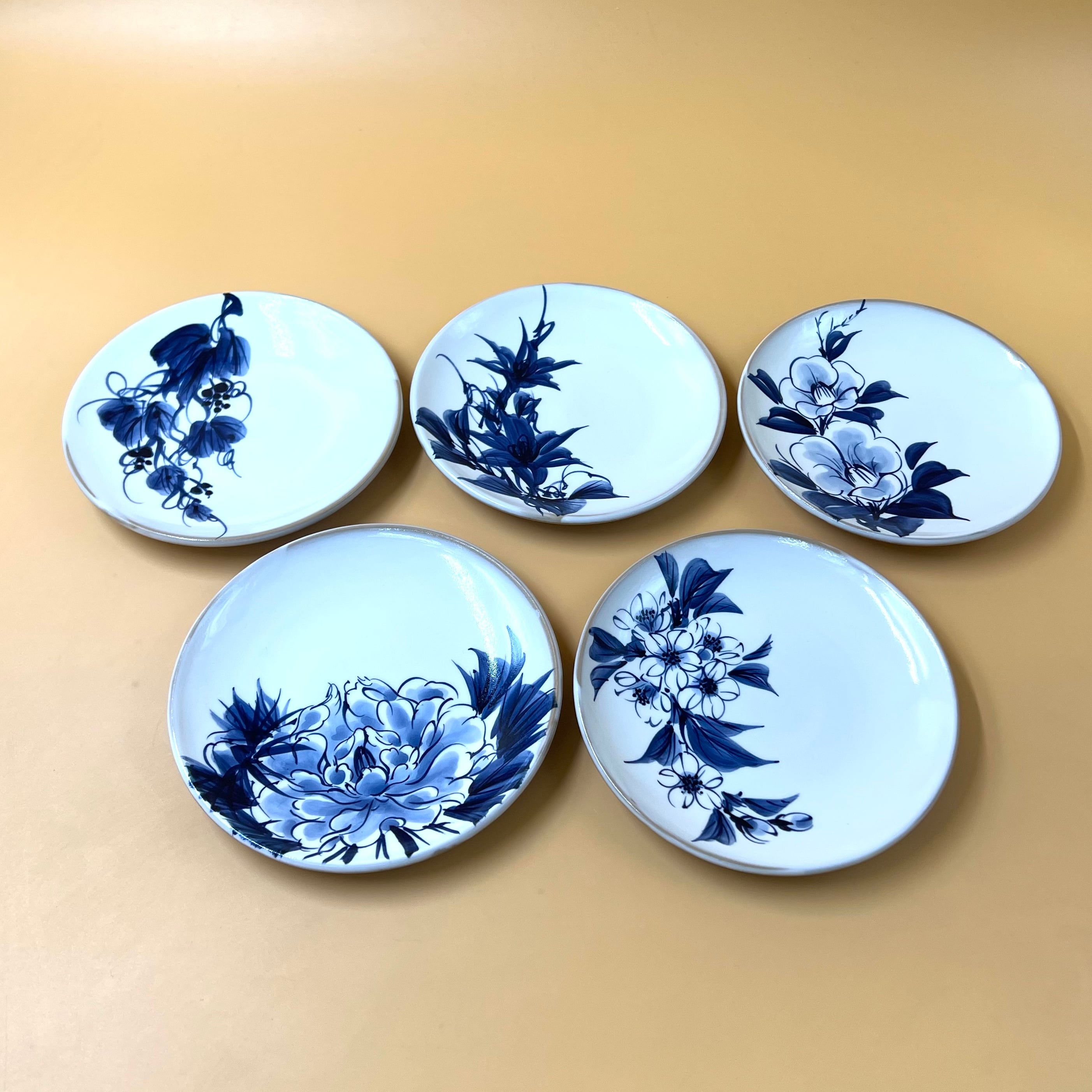 陶あん】OUTLET 染付 五花 15cm丸小皿 5枚セット 京焼 清水焼 | 京焼  