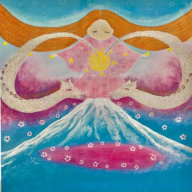 3) 宇宙からの癒し❣️マウントシャスタ「スピリチュアル・エナジー」アート中型「Goddess and Mt. Fuji」
