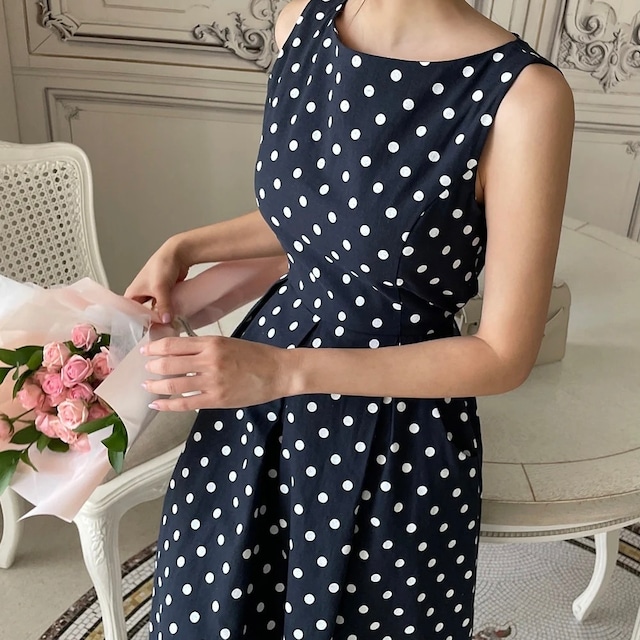 ノースリーブドットワンピース