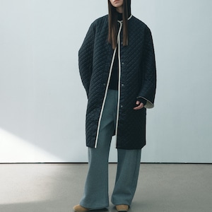 Quilted No-Collar Coat T4130
