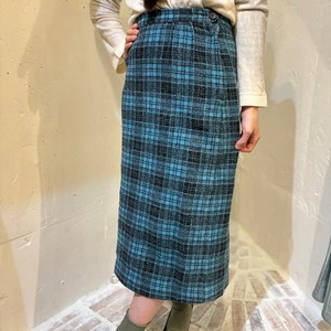 50's blue×black check skirt