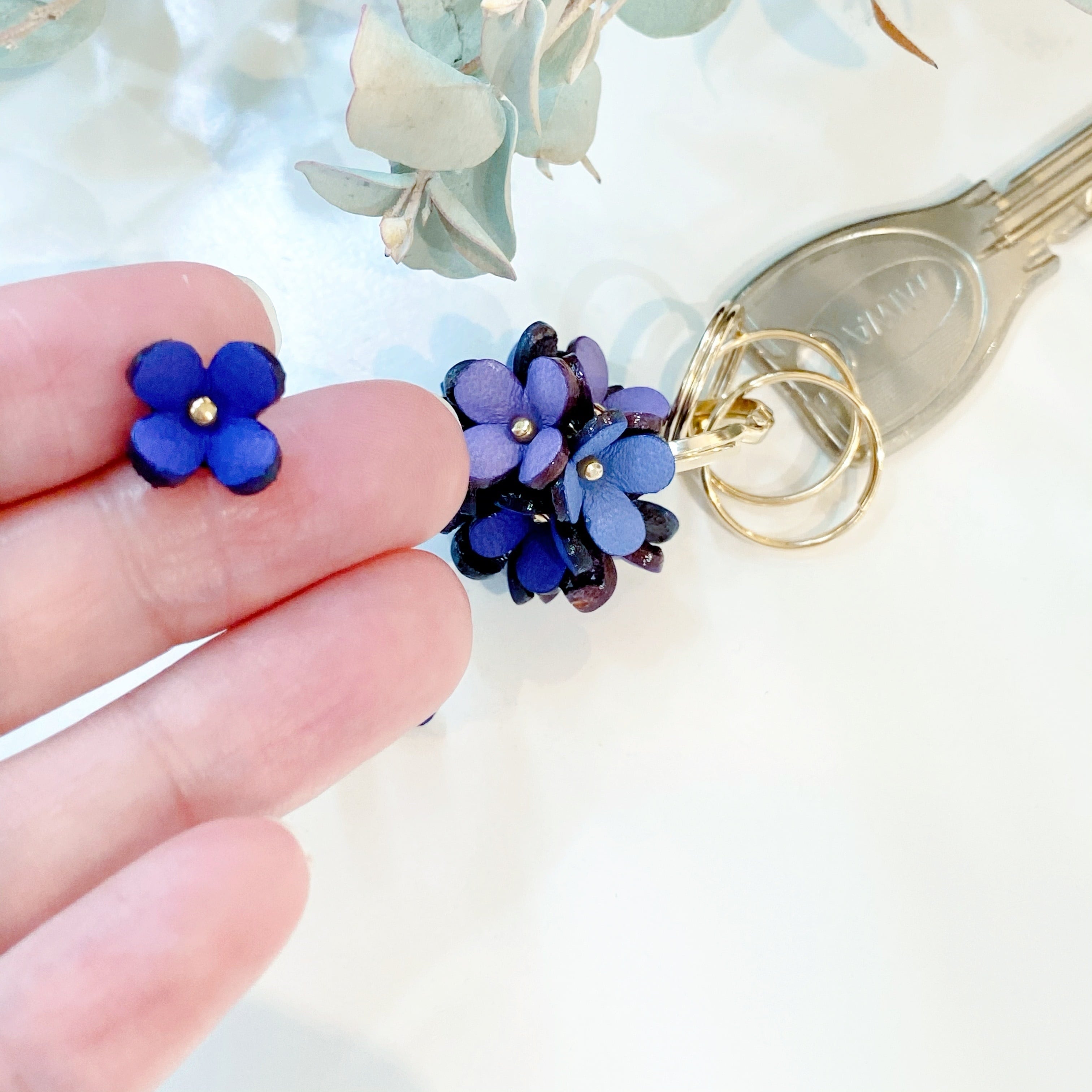 3D(立体)本革フラワーパーツ】カランコエ(ピン付きタイプ）パープル2