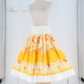 フラダンス 衣装 パウスカート プアラニ イエロー系 PUALANI 日本製 ツーカラー ハイビスカス柄 プルメリア柄 シングル かわいい 華やか 鮮やか 明るい 白 黄 ハワイアン アロハ ハワイアンプリント フラ ダンス レッスン 練習 ふんわり