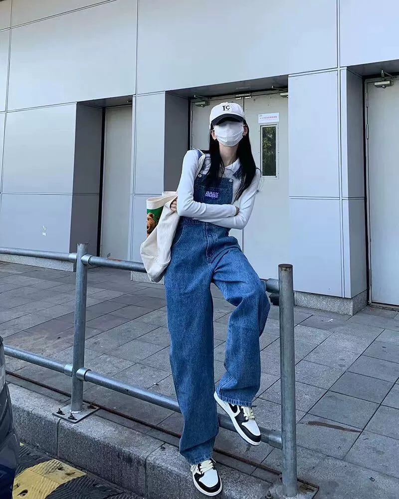 デニムサスペンダーレディース春バージョン2024新しいルーズハイ