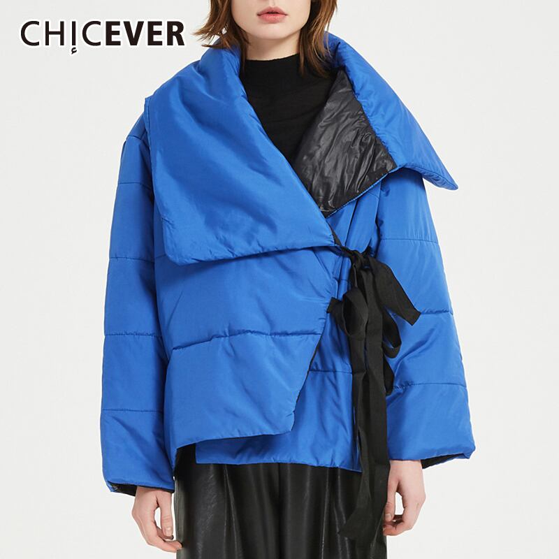 CHICEVER厚手のパッチワークコットンコート女性ラペル長袖レースアップヒットカラーラージサイズコート冬 ロング 大きめサイズ ウィンター 冬物 6base587277118468
