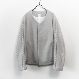 Wool felt cable no collar jacket / Silver white