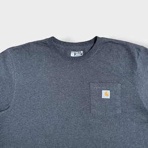 【Carhartt】Cロゴ スクエアロゴ ラベル ポケット 半袖 Tシャツ カーハート X-LARGE ビッグシルエット T-SHIRTS LOOSE FIT ポケt ワーク系 ダークグレー US古着