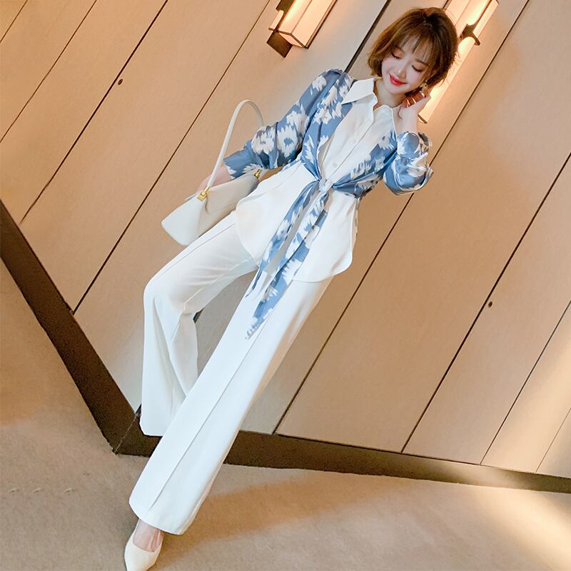 プリントカラーシャツ ハイウェストパンツ スプリング 春物 ステッチ MIUCO32524383234