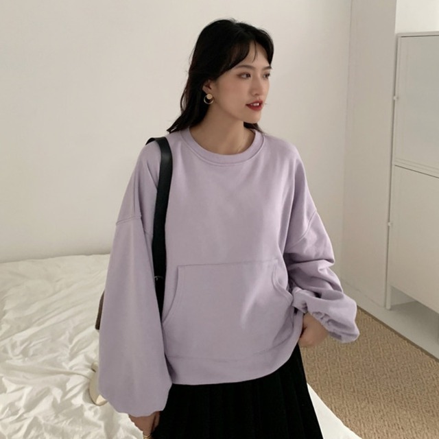 カラースリーブラウンドネックプルオーバー セーター ルーズトップス スプリング ランタンスリーブ 春物 Oネック YY-ファッション21679614889