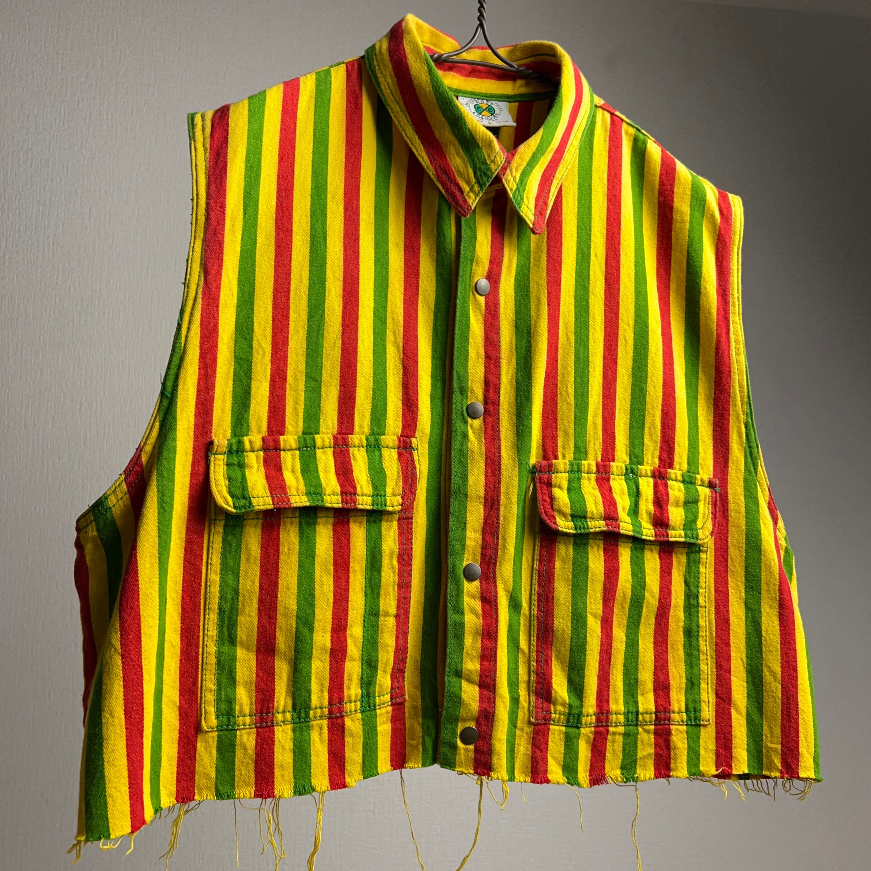 90's~ “CROSS COLOURS” Multi Stripe Denim Vest クロスカラーズ ベスト ストリート古着  90年代【0908A100】