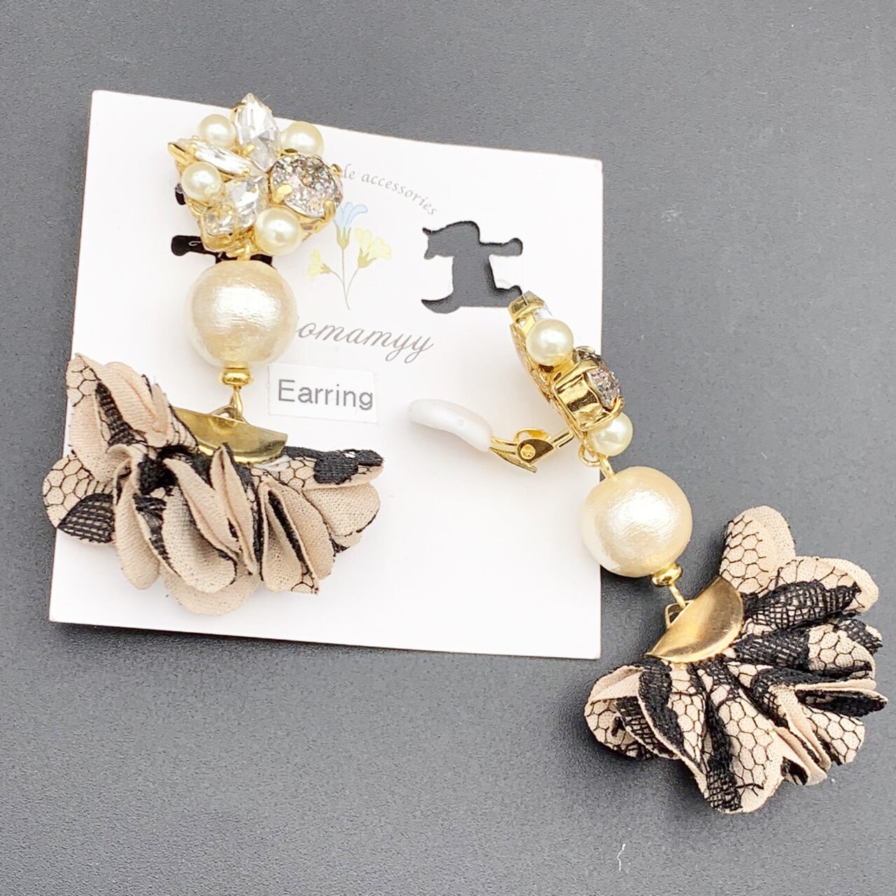 ビジュー×布花ピアス／イヤリング | CARA handmade