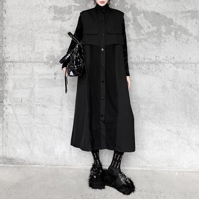 STAND COLLAR LONG SLEEVELESS UTILITY VEST M-18116