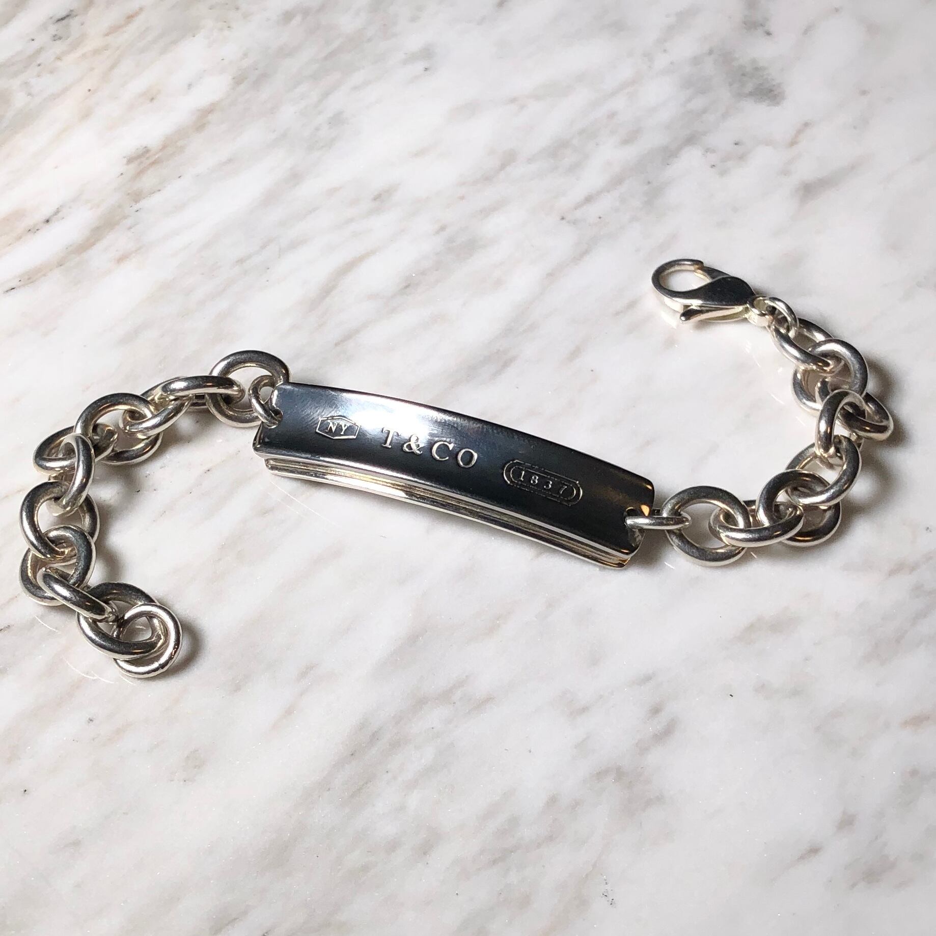 TIFFANY round link chain sv×ti ID bracelet 