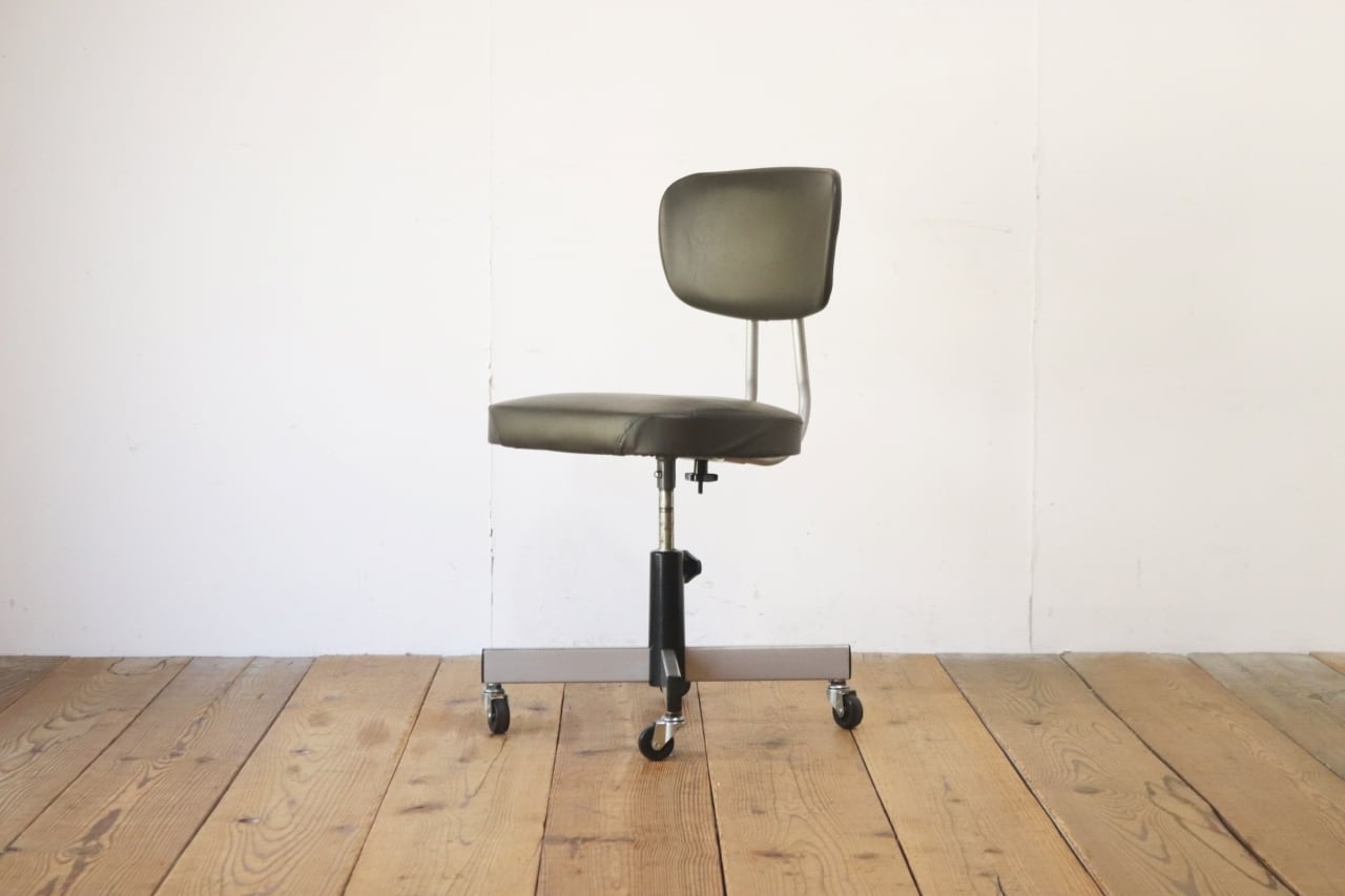 レトロ キャスターチェア 回転椅子 昇降 リクライニング 学校 合皮