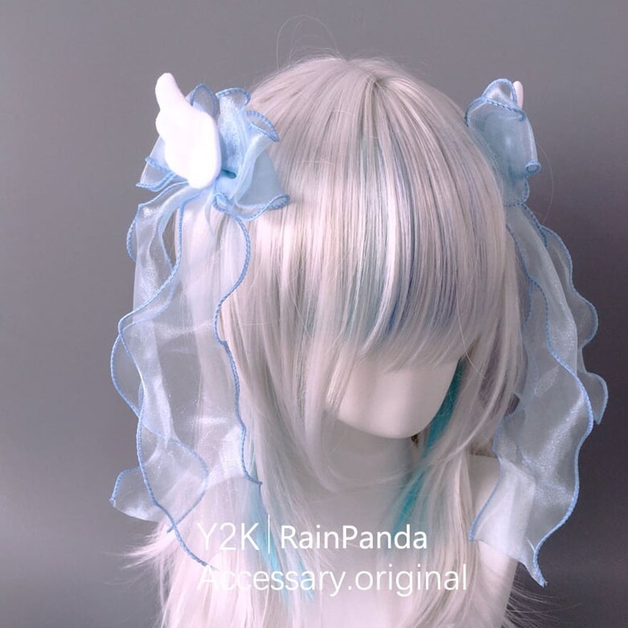 天使界隈 羽根リボンヘッドドレス 8色展開 ヘアクリップ