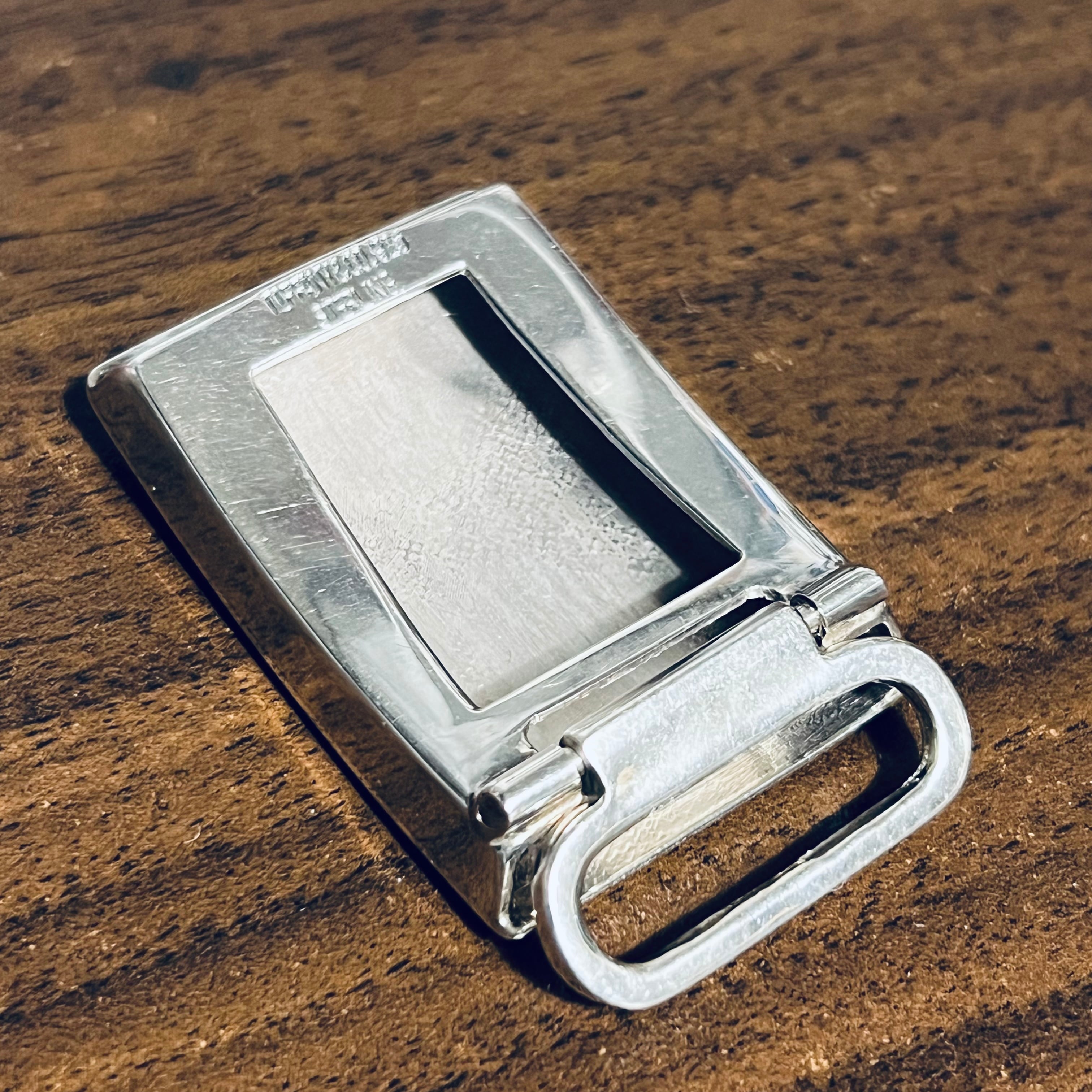 VINTAGE TIFFANY & CO. Engine Turned Slide Buckle Sterling Silver / Brown  Calf Leather Belt 34” | ヴィンテージ ティファニー エンジンターン スライド バックル スターリング シルバー / ブラウン  ...