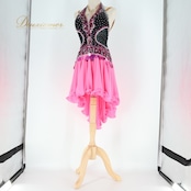 社交ダンス 衣装 ラテン ドレス ワンピース 黒 ピンク デモ 競技 ダンス パーティ 発表会 フリル 豪華 かわいい 華やか 日本製 ブラック系 ピンク系 ドレッシー 発表 おしゃれ 踊りやすい パーティー 社交ダンス衣装 レディース ステージ衣装