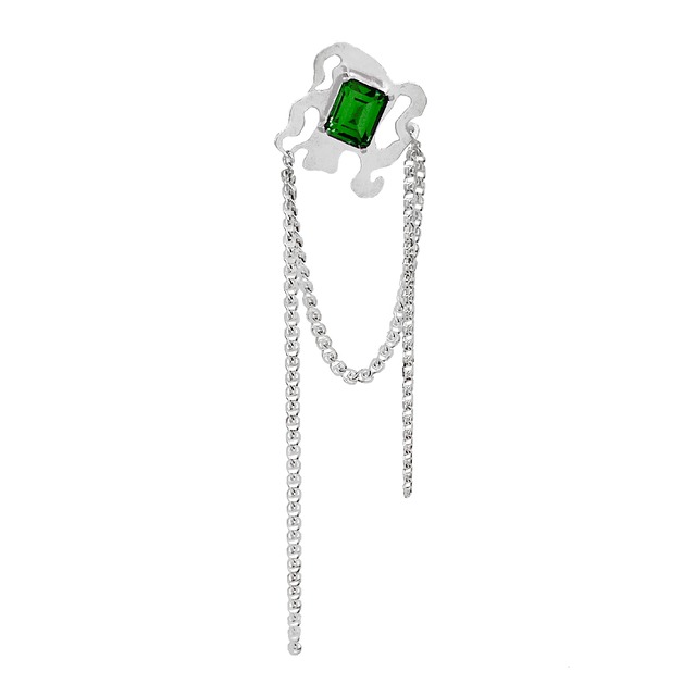 [P014-E]Silver 925 Totemic frame earring(Emerald glass)