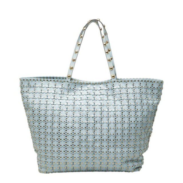 ヴァレンチノ スタッズ トートバッグ ショルダーバッグ ライトブルー レザー レディース Valentino 【中古】