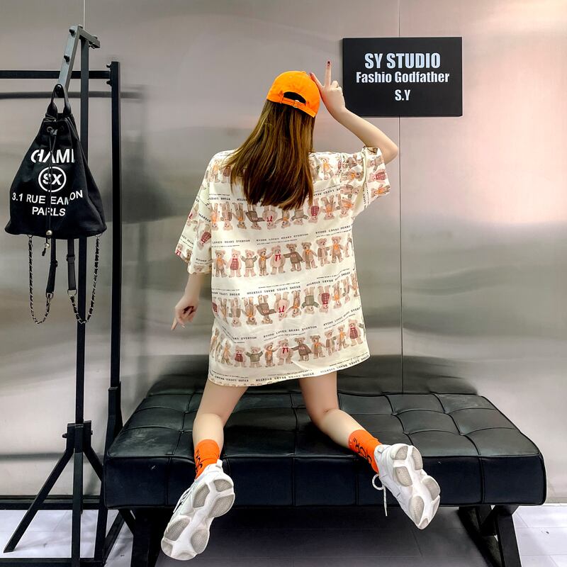 サブカル 服 地雷系 通販 夏T ゴスロリ Tシャツ 半袖 クマちゃん ビジュアル ビッグシルエット ゴシック ロリータ