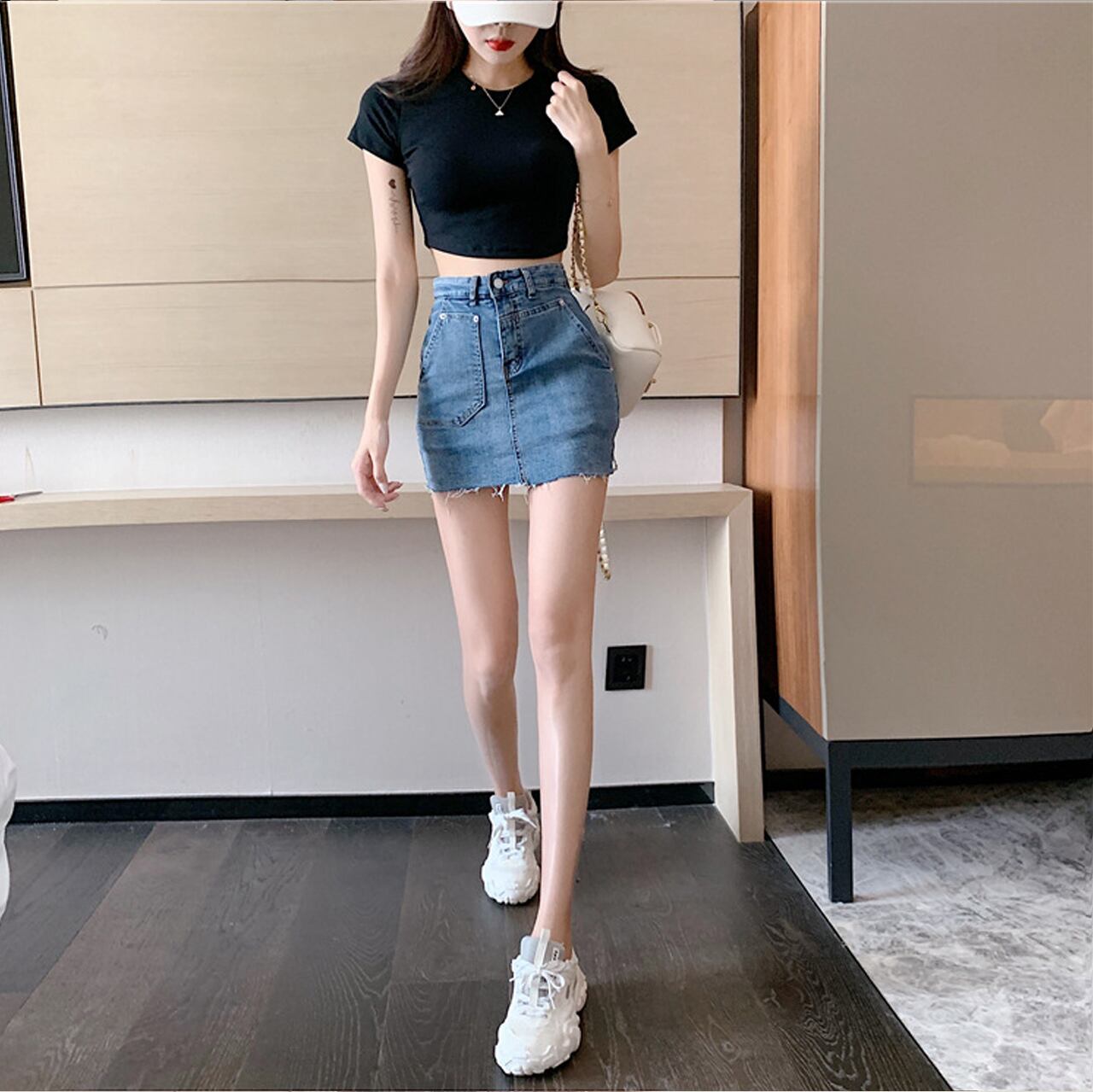 Regit 即納 Two Pocket Denim Mini Skirt 韓国ファッション デニム スカート 着回し 着痩せ プチプラ 10代 代 ミニスカート ボトムス スカート ジーンズ Regit