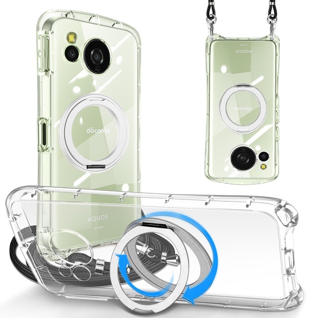Yidahe AQUOS sense8 用 ケース ショルダー ストラップ センス8 SH-54D カバー リング 韓国 スタンド機能(クリア)