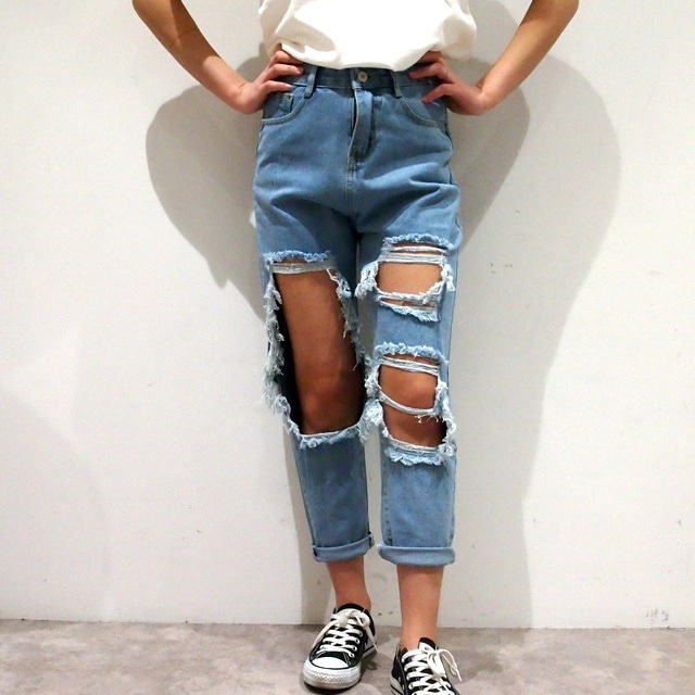 【RE-ARRIVAL】HIGH WAIST DAMAGE BOYS DENIM