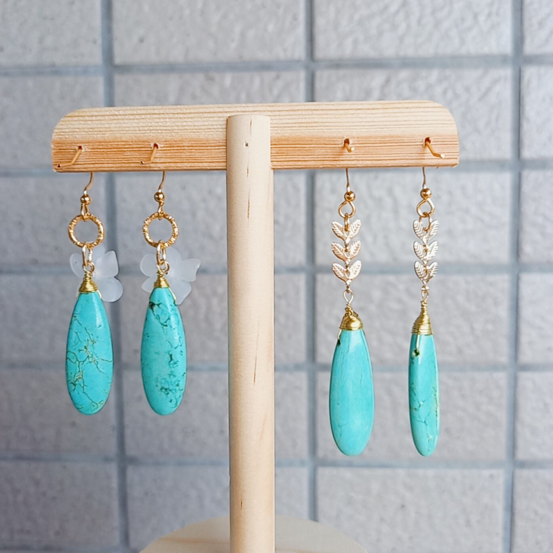 天然石ピアス ウイグル産ターコイズ ティアドロップ①② | yumecocolino