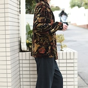 SAG HARBOR flower pattern velour open collar shirt