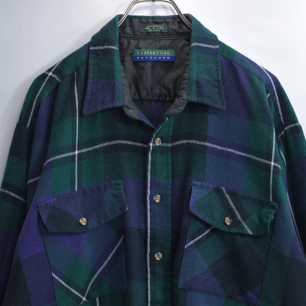 90s~ CLAYBROOKE OUTDOORS アクリルウール チェックシャツ ヴィンテージ 総柄 シャツ ビンテージ ダークトーン USA アメリカ古着 メンズXLサイズ