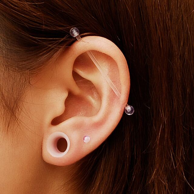透明ピアス ロングバーベル 16G シークレットピアス インダストリアル