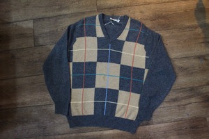 70's-80's Scotland Check Wool Knit