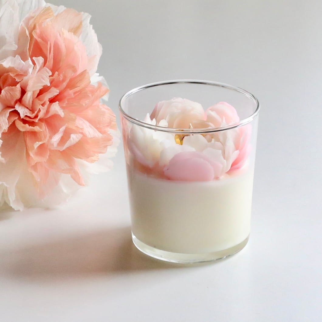 ピオニーのグラスキャンドル（L） | アイナフAinaf｜手作りのお花