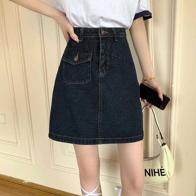 スタンダードスカート サマー薄手ハイウェストウェストAラインショート レトロ 夏物 試着室33956998575