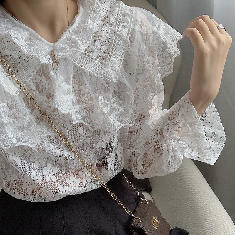 カラーレースシャツ レディースブラウス 萌量不足37864546314