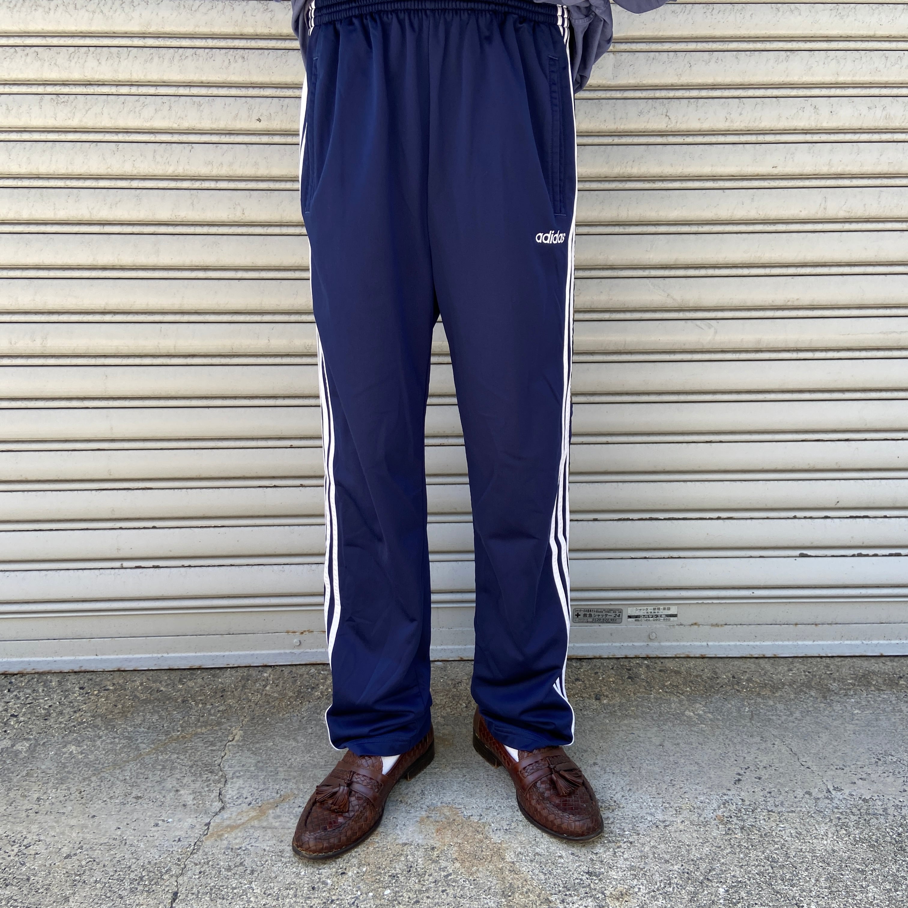 90s adidas サイドスナップボタントラックパンツ バスパン ネイビー M