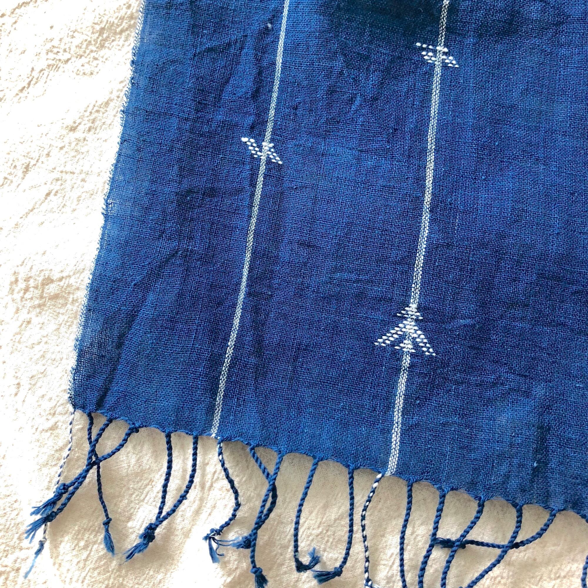 オーガニックコットンショール|インディゴ × チャウモック織り01