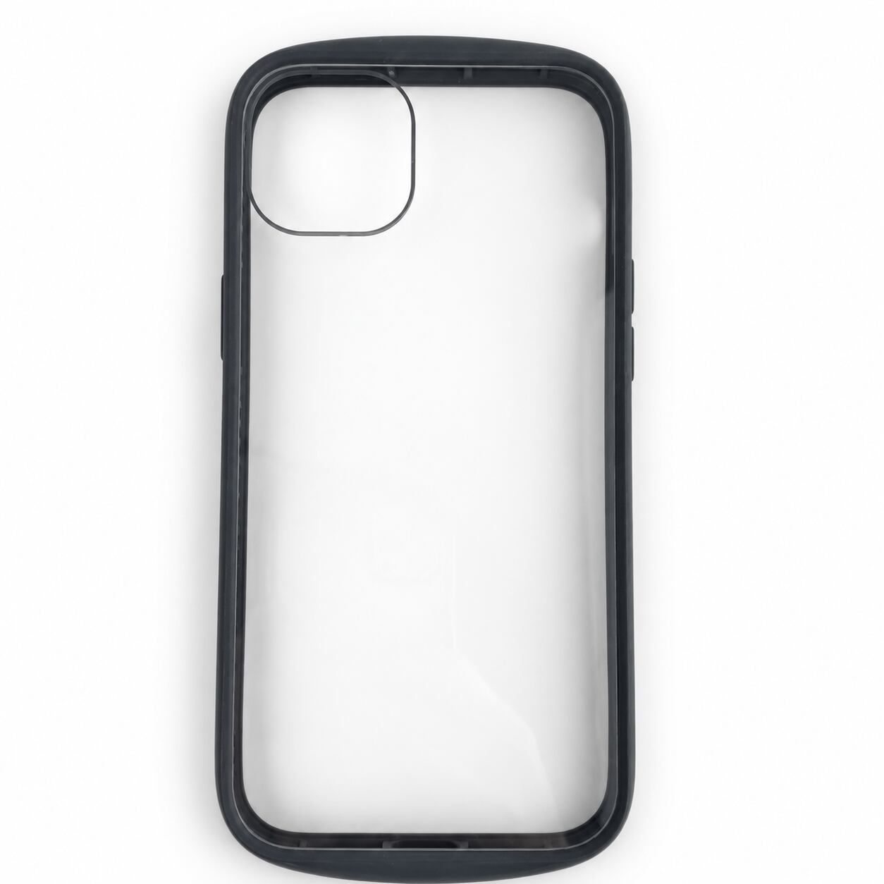 iPhone 14 Plus Cleary 耐衝撃ハイブリッドケース 背面クリア ダークグレー ストラップホール