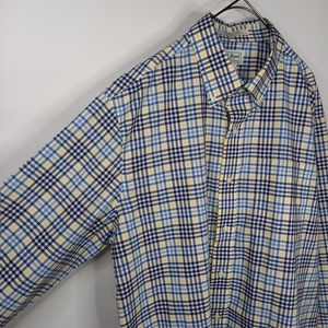 防シワ　エルエルビーン　コットン　BDシャツ　長袖　チェック　ポケット　青　黄