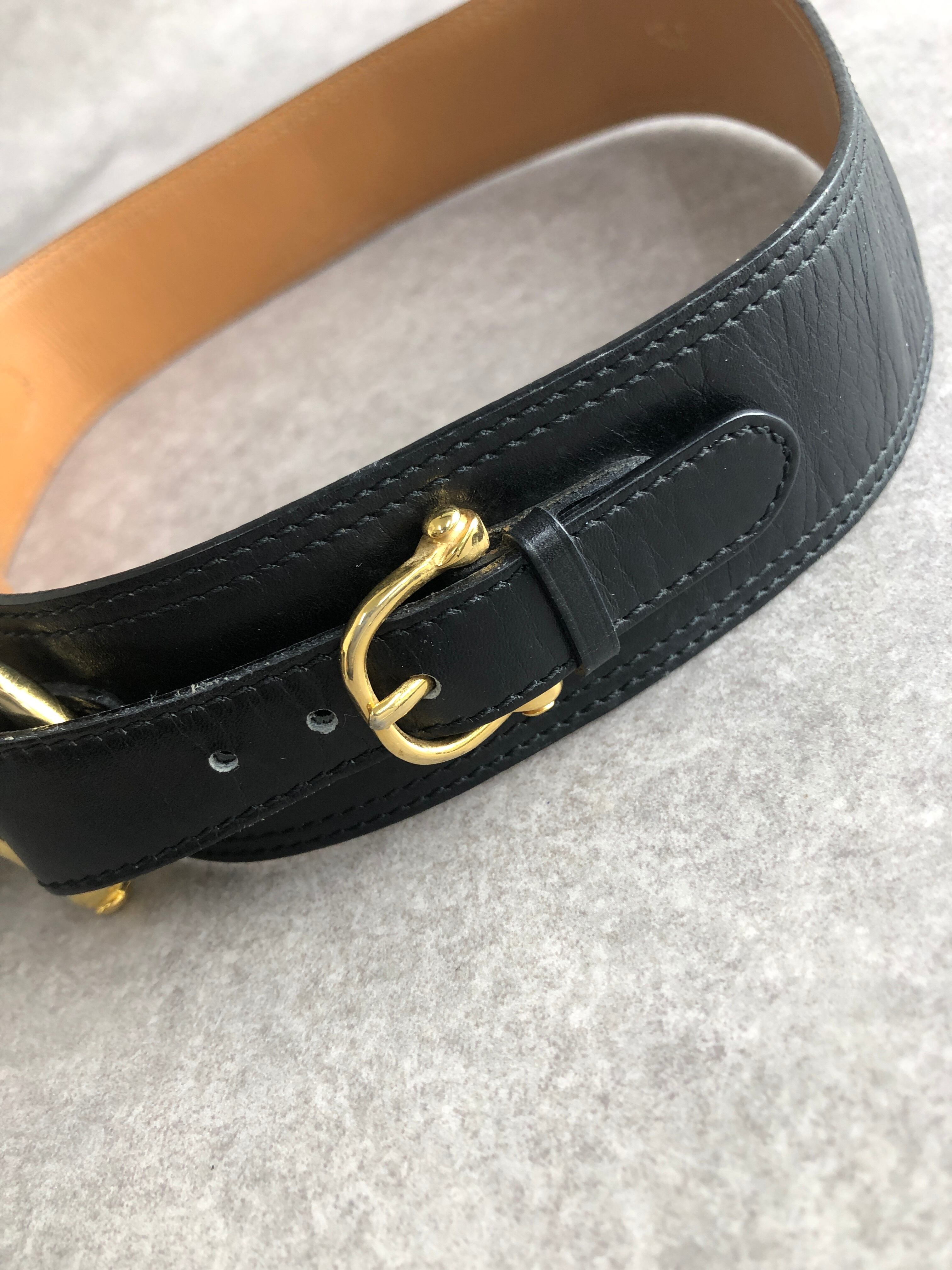 セリーヌ　ロゴベルト　希少☆ブラック CELINE セリーヌ ベルト ブラック ホースビット レザー vintage