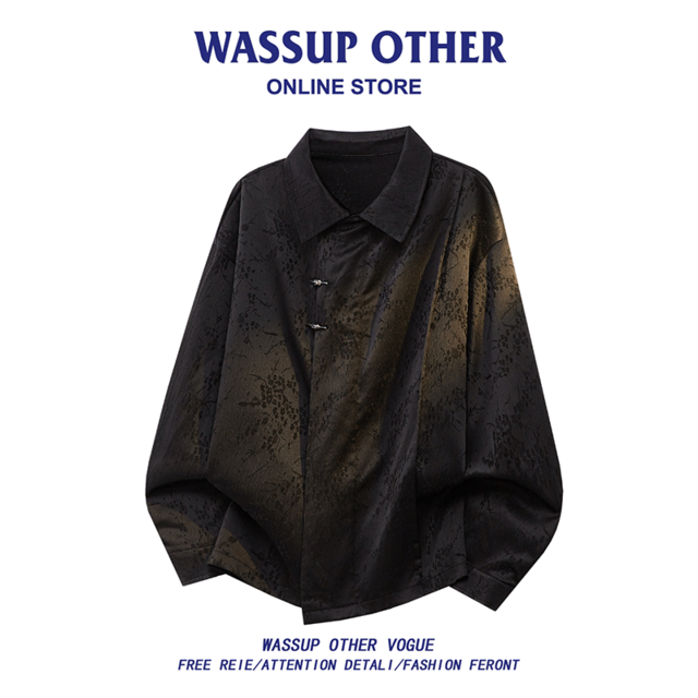 【WSシリーズ】★チャイナ風トップス★ 2color シャツ 長袖シャツ ユニセックス メンズ 大きいサイズ 金属ボタン 黒 白