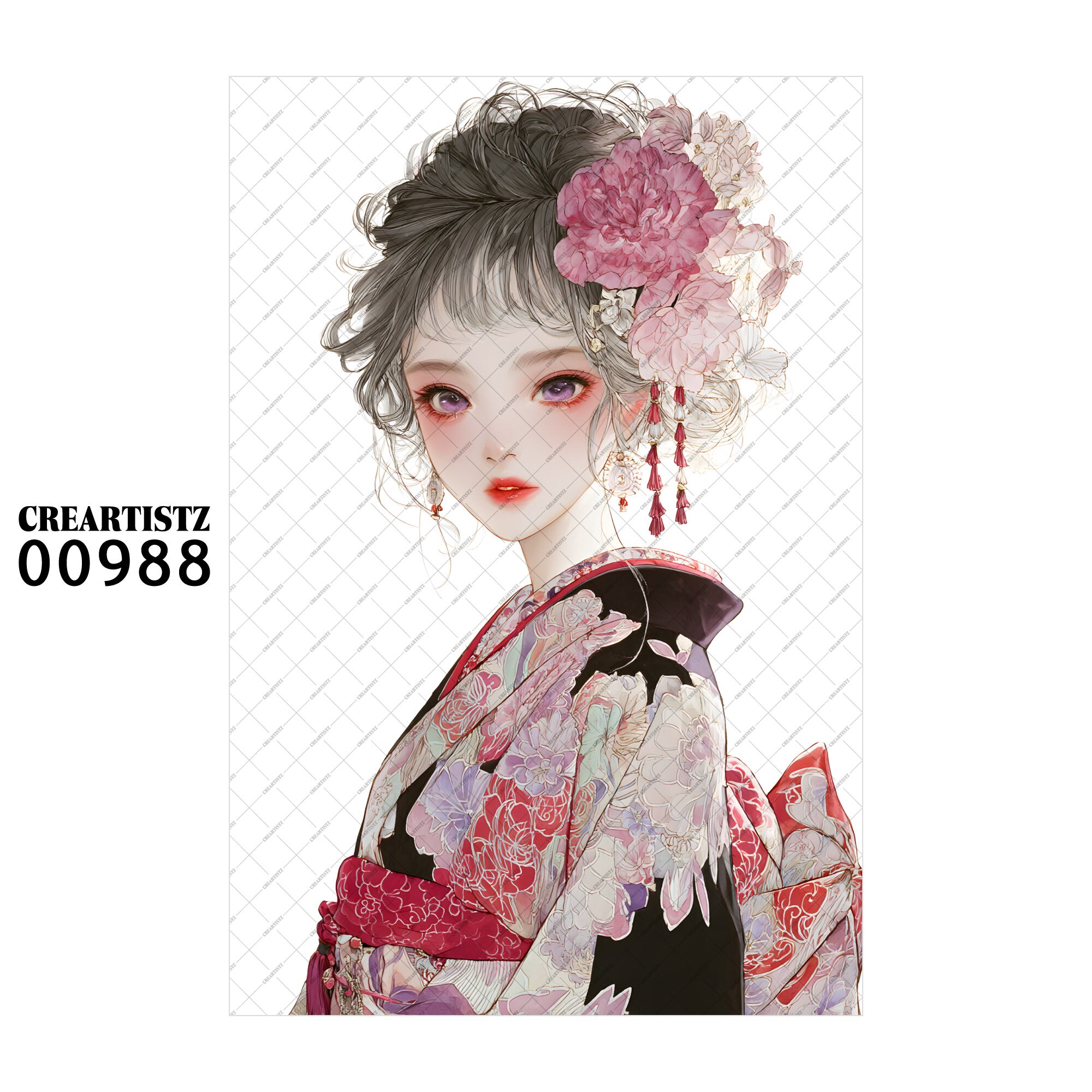 00988 ガール キュート オリジナル ペーパー/ステッカー 4枚セット CREARTISTZ