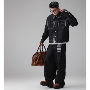 Wide silhouette denim easy pants 1242