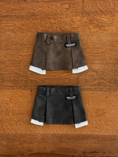 S/即納【MININUT】Vintage Leather shirt layered Pleats Skirt (2Color)