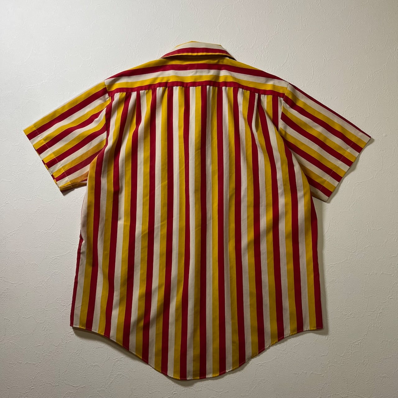 70s オープンカラー 開襟 ストライプ 半袖シャツ レッド L 古着 | RUFFY