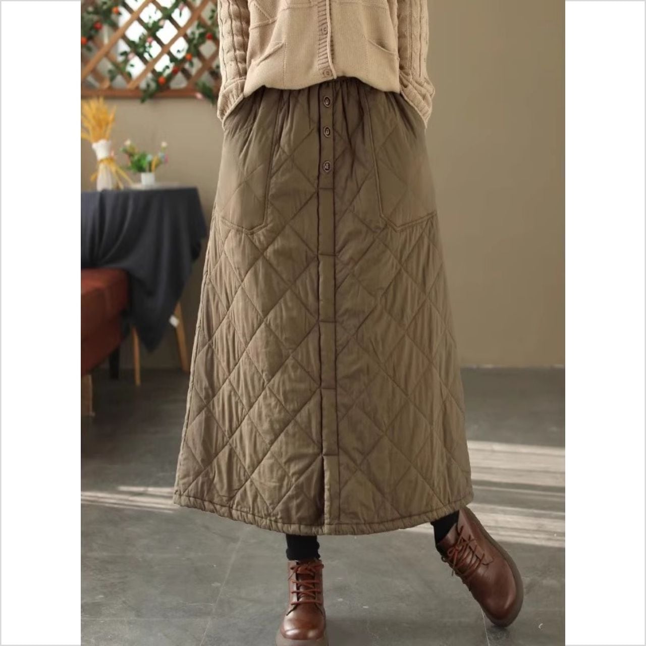 キルティング風 Aライン 中綿ロングスカート Ln00452