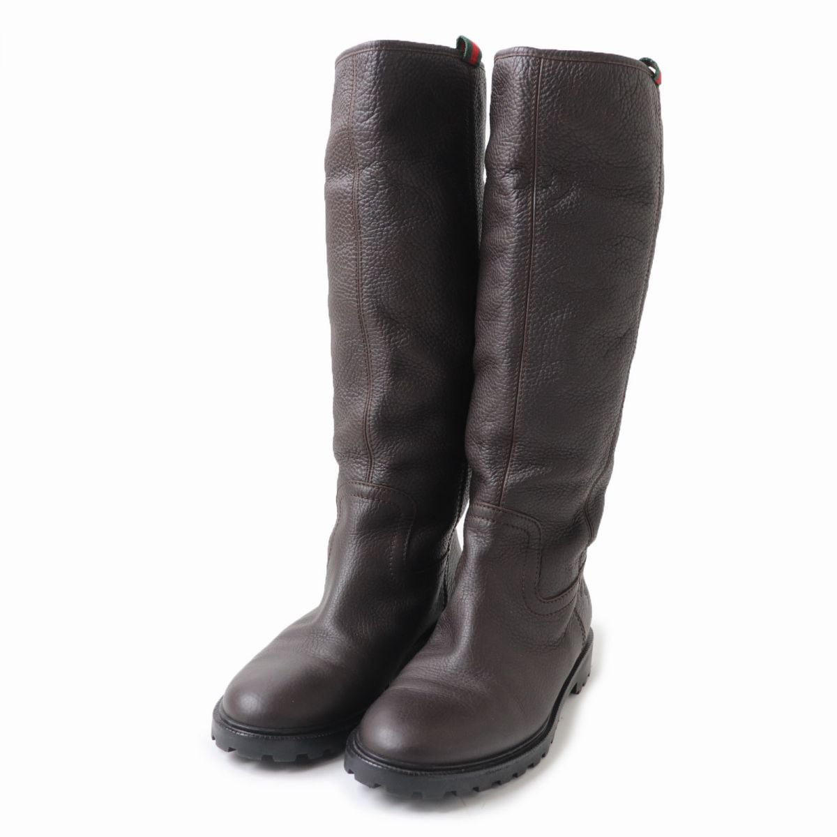 美品☆GUCCI グッチ 内側ファー付き シェリーライン ロゴ刻印 レザー