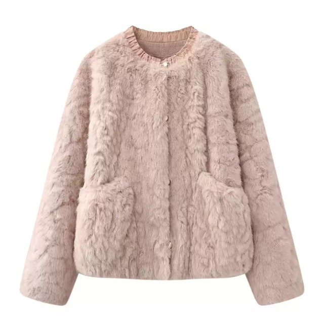 Round neck short fur coat 00241